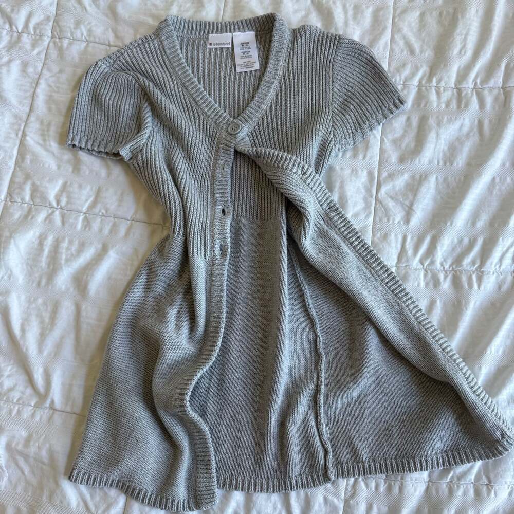 No Boundaries Juniors Grey Short Sleeve Ribbed Button-Front Knit Mini Dress